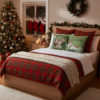 Custom Family Photo Christmas Pillow | Snowman Bac