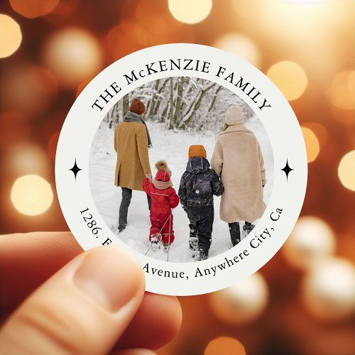 Custom Family Photo Christmas Return Address Classic Round Sticker