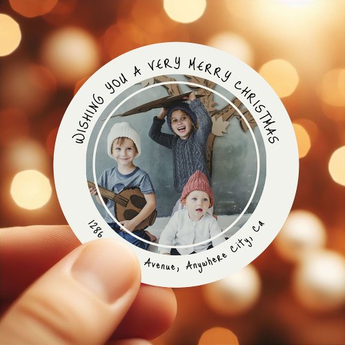 Custom Family Photo Christmas Return Address Classic Round Sticker