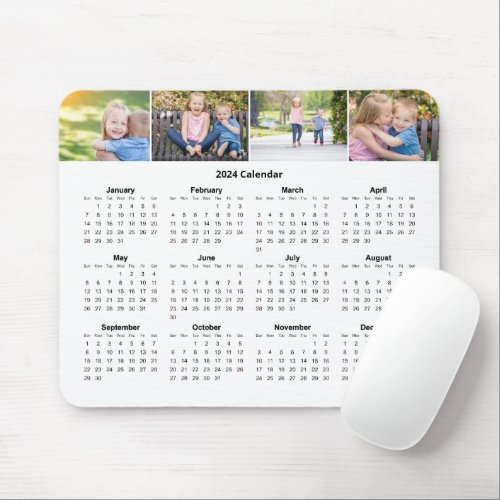 Custom Family Photo Collage 2024 Monthly Calendar Mouse Pad