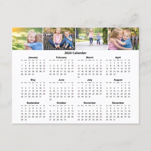 Custom Family Photo Collage 2024 Monthly Calendar Postcard