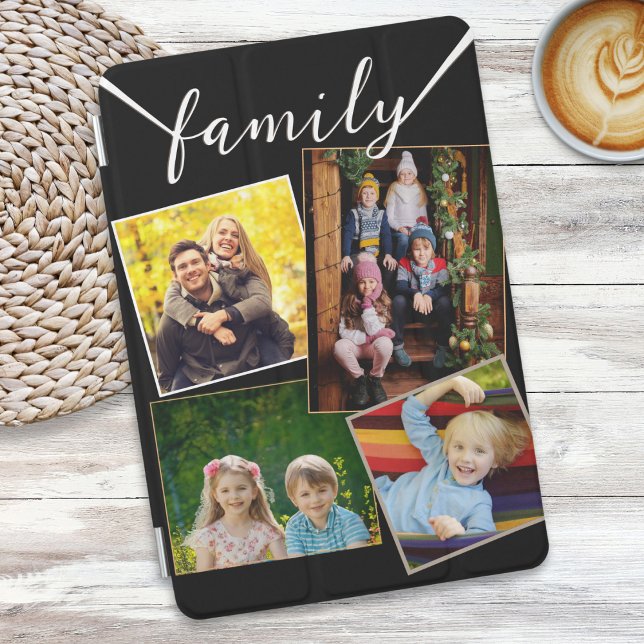 Custom Family Photo Collage Black iPad Mini Cover (An iPad cover with 'family' heading, to customize with four of your favorite photos)