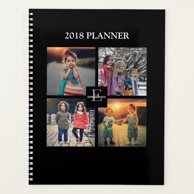 Custom family photo collage black personalized planner (Front)