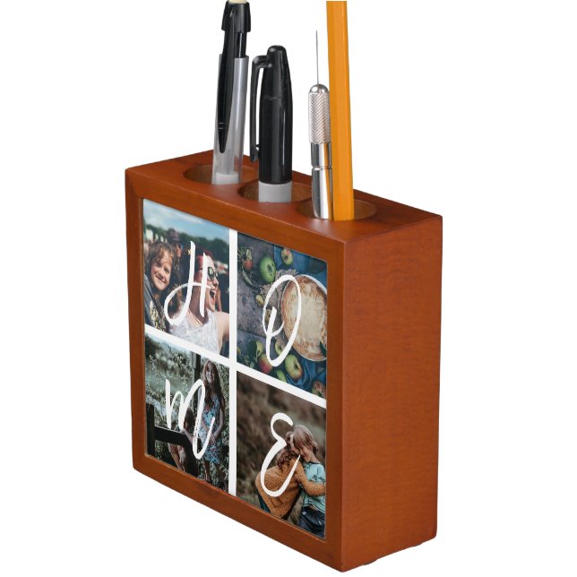 Custom Family Photo Collage Calligraphy HOME Desk Organizer (In Situ)