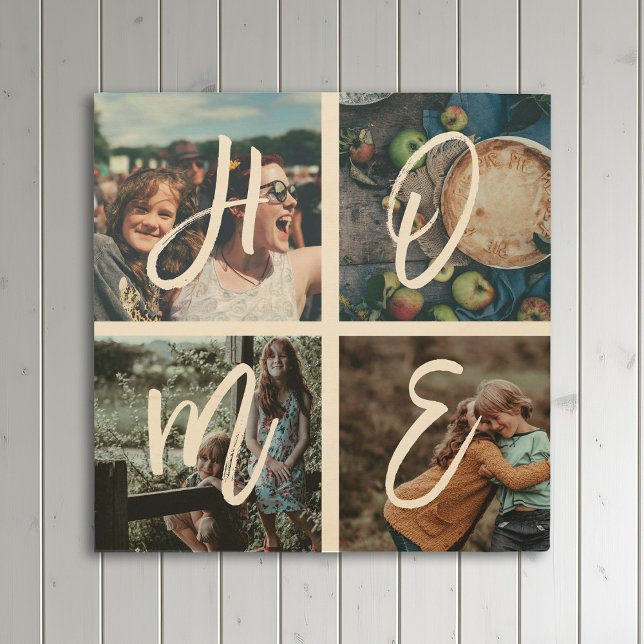 Custom Family Photo Collage Calligraphy HOME Wood Wall Decor (Creator Uploaded)