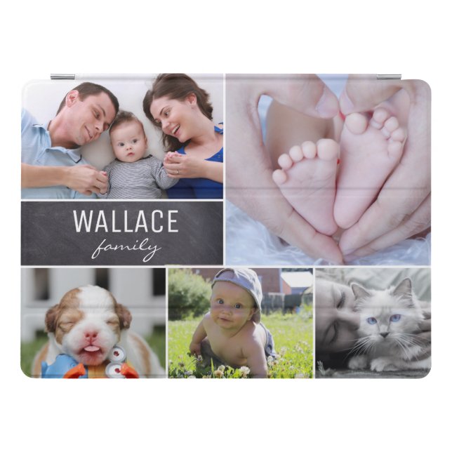 Custom family photo collage chalkboard block iPad pro cover (Horizontal)