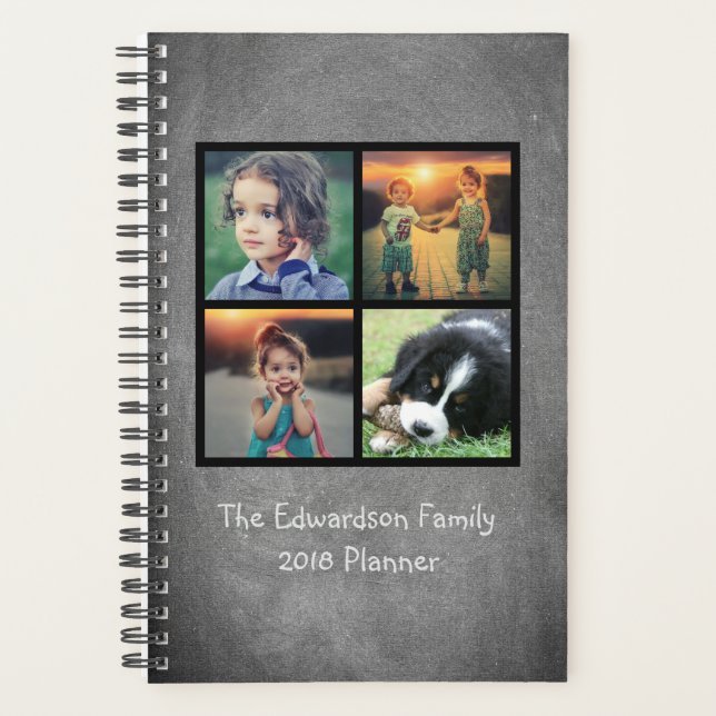 Custom family photo collage chalkboard personal planner (Front)