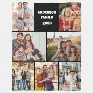 Custom Family Photo Collage Elegant Gift Black Fleece Blanket