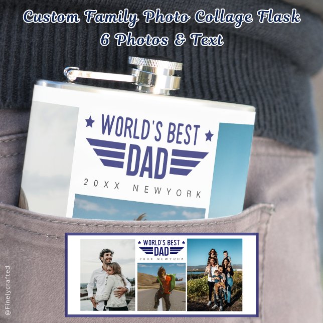 Custom Family Photo Collage Flask  6 Photos & Text (Creator Uploaded)
