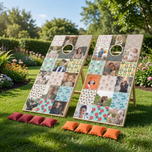 Custom Family Photo Collage Floral Grid Cornhole  Set