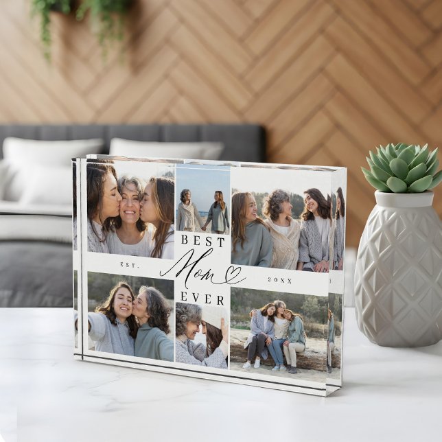 Custom Family Photo Collage Gift for Best Mom Ever Block (Custom Family Photo Collage Gift for Best Mom Ever)