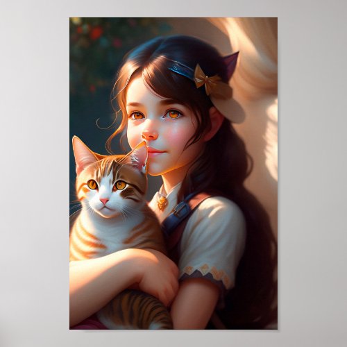 Custom Family Photo Collage Girl Cat Poster