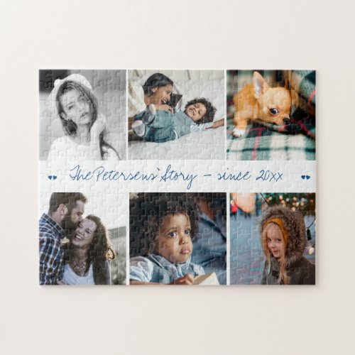Custom family photo collage handwritten name jigsaw puzzle