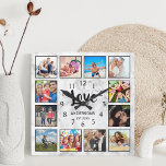 Custom Family Photo Collage Love Elegant Marble Square Wall Clock<br><div class="desc">Create your own personalized 12 photo collage wall clock with your custom images on a stylish elegant white marble background. The clock face also features your family name, established year and a "Love" handwritten script. Add your favorite photos, designs or artworks to create something really unique. To edit this design...</div>