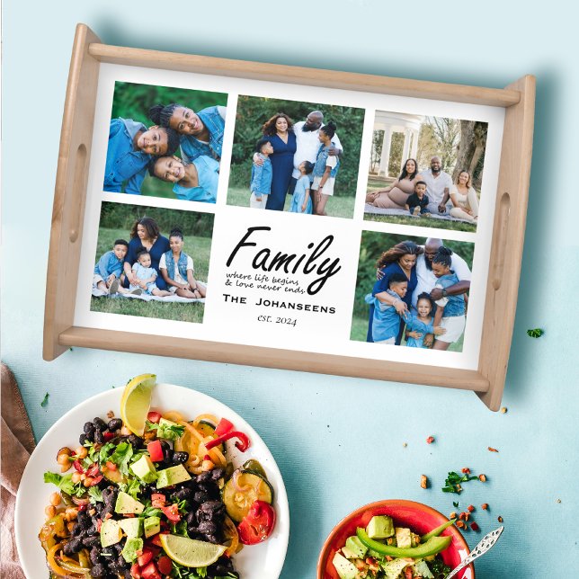 Custom Family Photo Collage Love Life Quote Modern Serving Tray (Creator Uploaded)