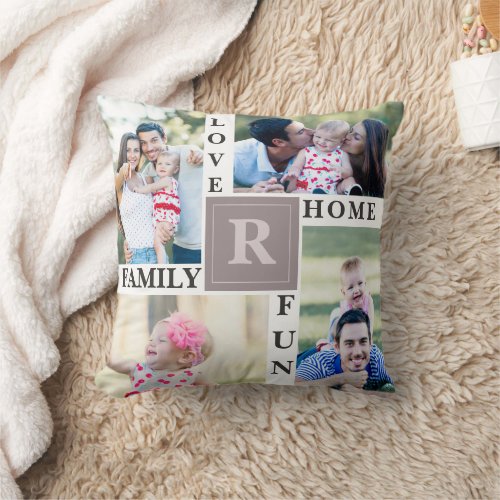 Custom Family Photo Collage Modern Living Room Throw Pillow