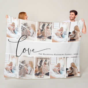 Custom Family Photo Collage Modern Monogram Love Fleece Blanket