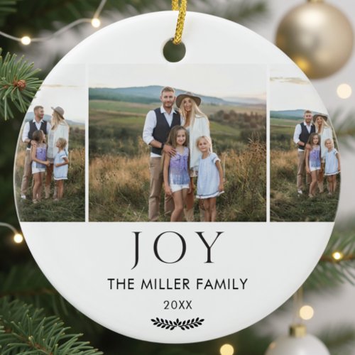 Custom Family Photo Collage Modern Simple Joy Ceramic Ornament