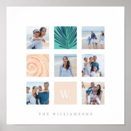 Custom Family Photo Collage Monogram Beach Theme Poster