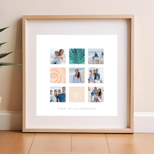 Custom Family Photo Collage Monogram Beach Theme Poster