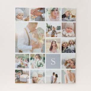 Custom Family Photo Collage & Monogram Jigsaw Puzzle
