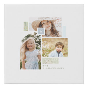 Custom Family Photo Collage Monogram Modern Theme Faux Canvas Print