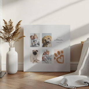 Custom Family Photo Collage Monogram Pet Theme Faux Canvas Print