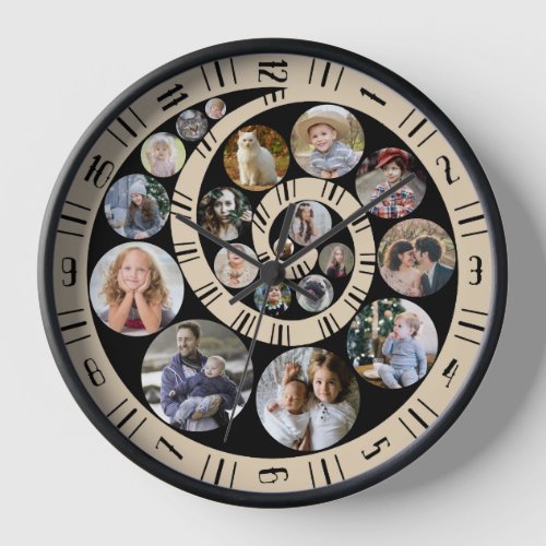 Custom Family Photo Collage Nautilus Beige Spiral Clock