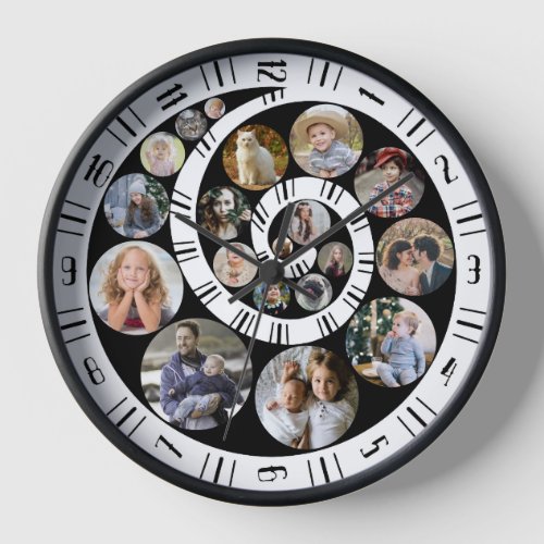 Custom Family Photo Collage Nautilus Spiral Circle Clock