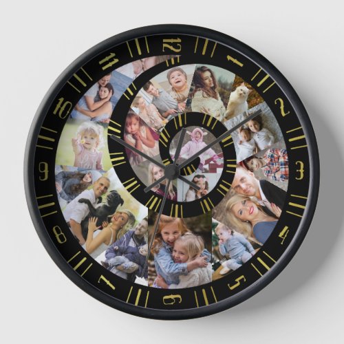 Custom Family Photo Collage Nautilus Spiral Gold Clock