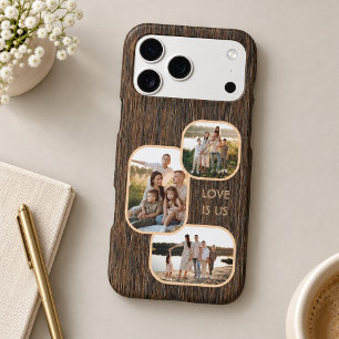 Custom Family Photo Collage On Brown Woodgrain Iphone 18 Pro Max Case