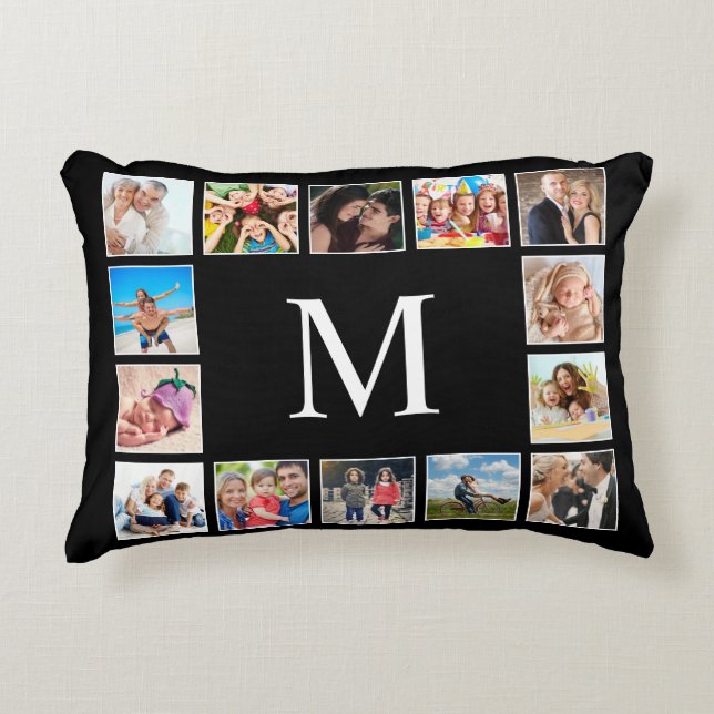Custom Family Photo Collage Personalized Black Accent Pillow (Front)