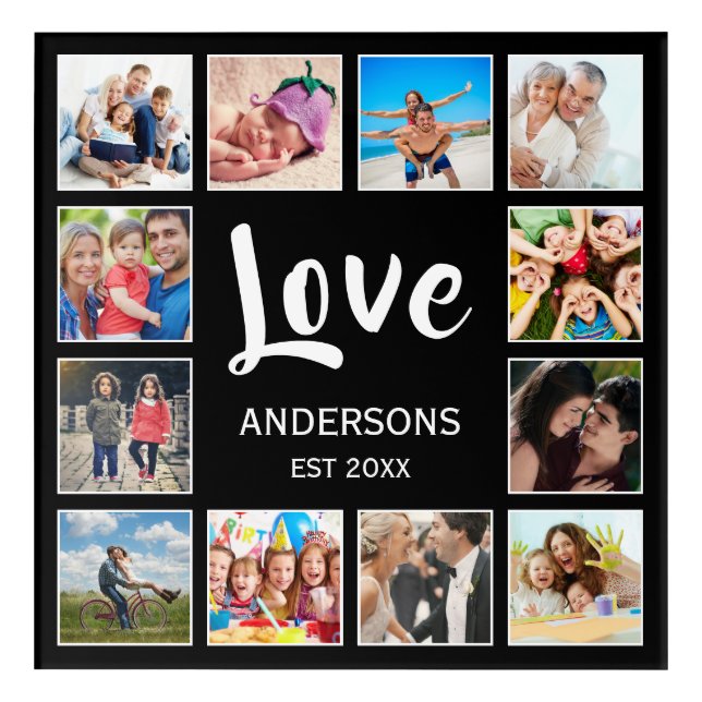 Custom Family Photo Collage Personalized Black Acrylic Print (Front)