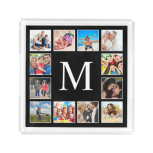 Custom Family Photo Collage Personalized Black Acrylic Tray