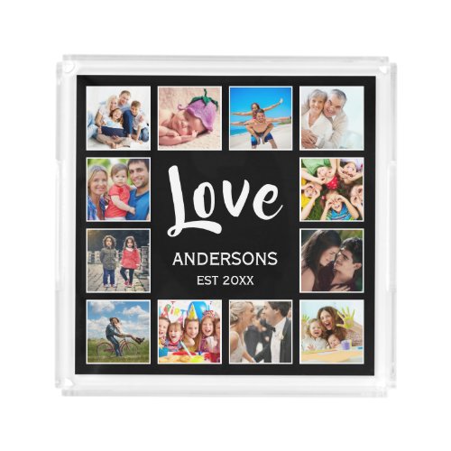 Custom Family Photo Collage Personalized Black Acrylic Tray