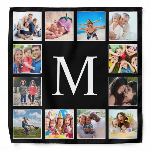 Custom Family Photo Collage Personalized Black Bandana (Front)