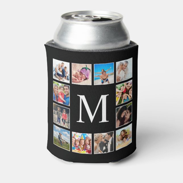 Custom Family Photo Collage Personalized Black Can Cooler (Can Back)