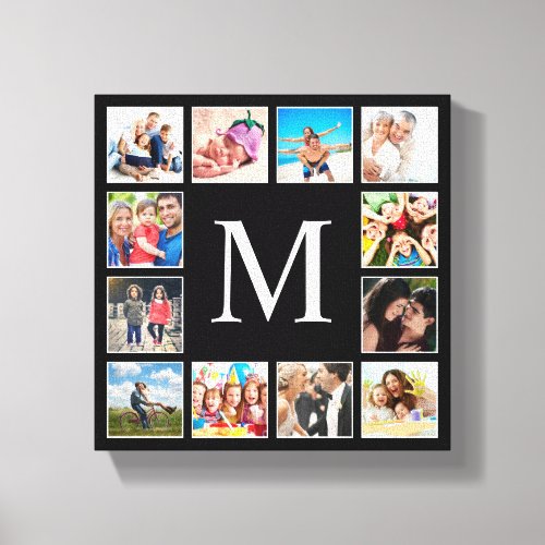 Custom Family Photo Collage Personalized Black Canvas Print