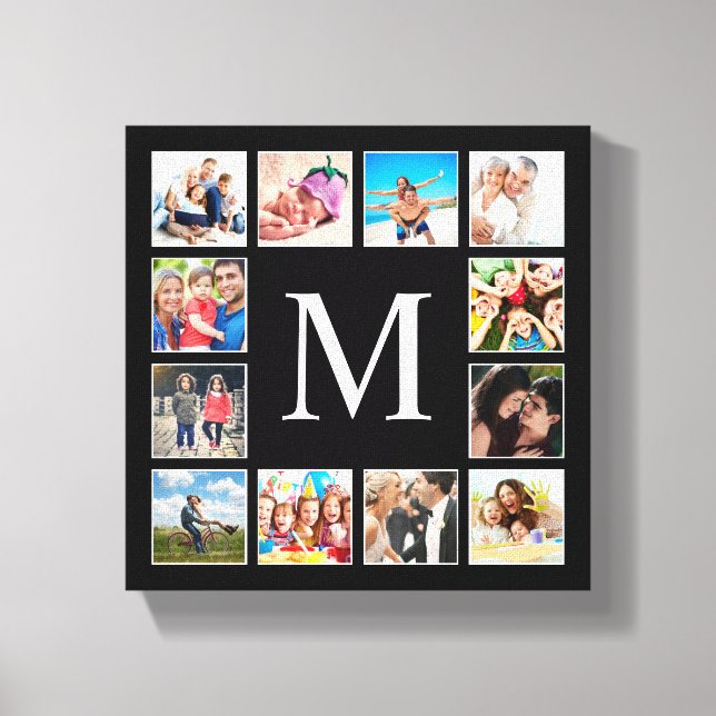 Custom Family Photo Collage Personalized Black Canvas Print (Front)