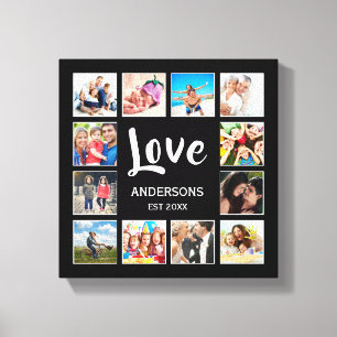 Custom Family Photo Collage Personalized Black Canvas Print