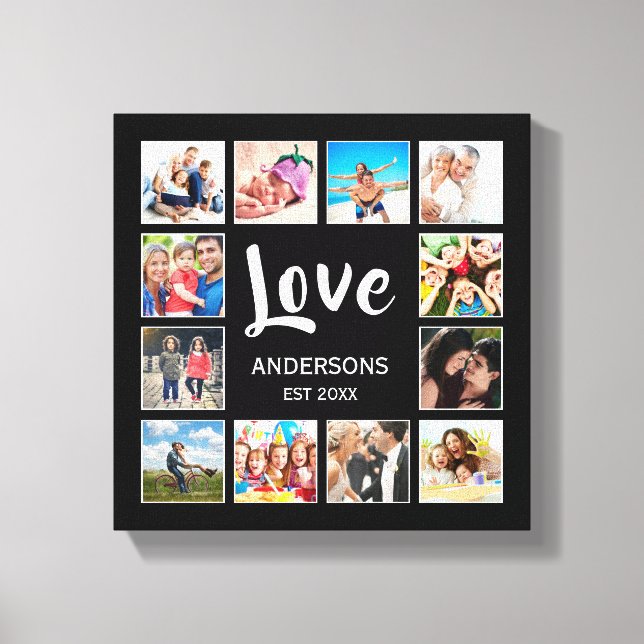 Custom Family Photo Collage Personalized Black Canvas Print (Front)