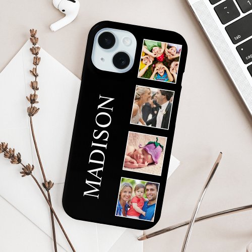 Custom Family Photo Collage Personalized Black iPhone 15 Case
