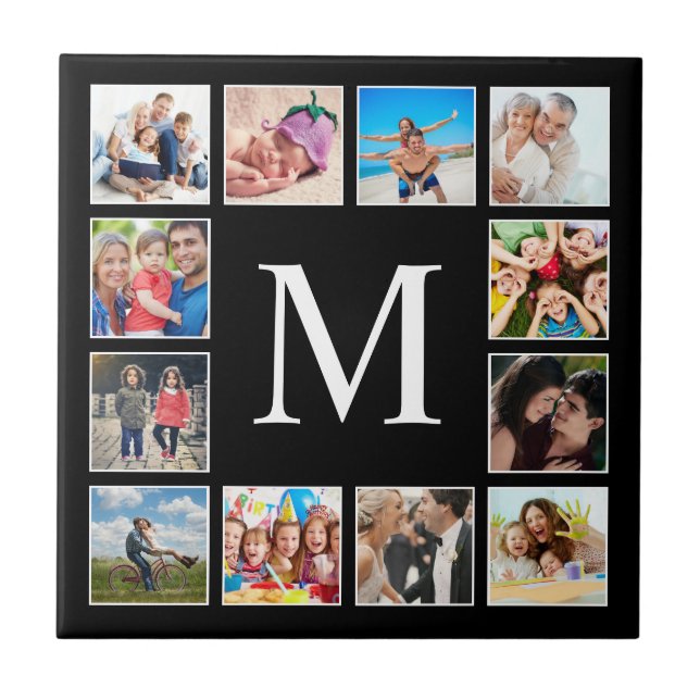 Custom Family Photo Collage Personalized Black Ceramic Tile (Front)