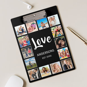 Custom Family Photo Collage Personalized Black Clipboard