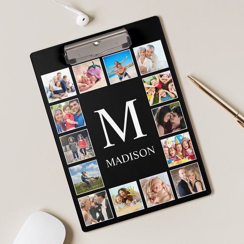 Custom Family Photo Collage Personalized Black Clipboard