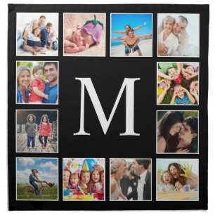 Custom Family Photo Collage Personalized Black Cloth Napkin