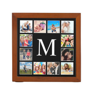 Custom Family Photo Collage Personalized Black Desk Organizer