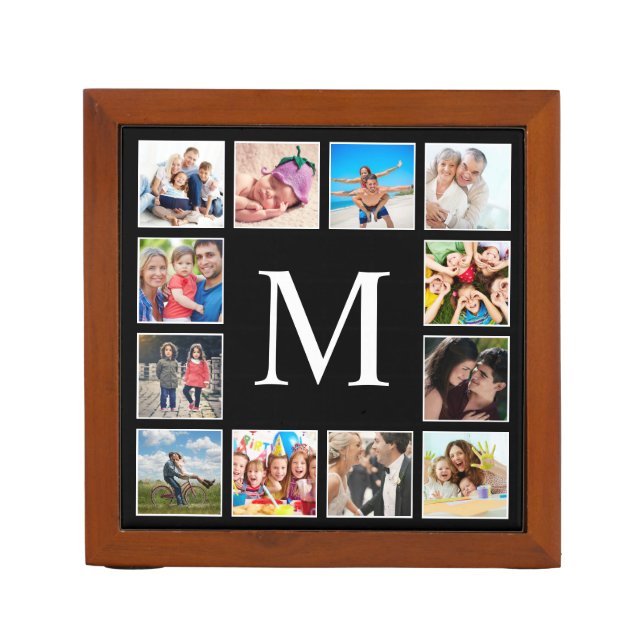 Custom Family Photo Collage Personalized Black Desk Organizer (Front)