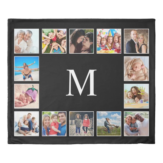 Custom Family Photo Collage Personalized Black Duvet Cover (Front)