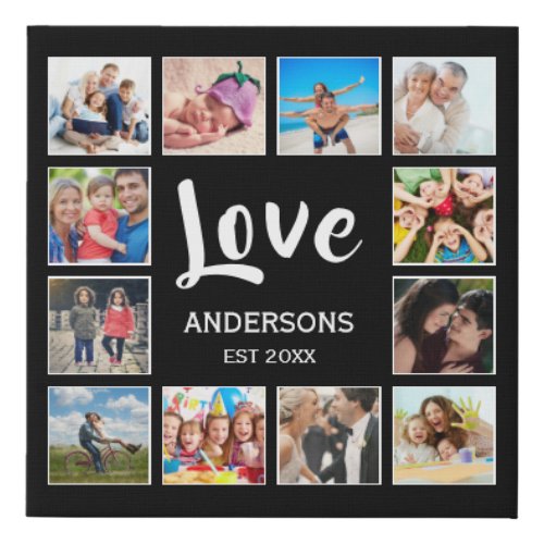 Custom Family Photo Collage Personalized Black Faux Canvas Print